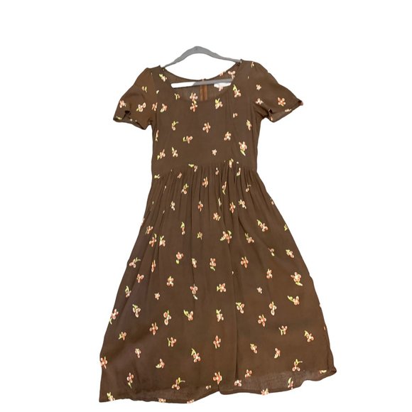 CHRISTY DAWN Brown Orange Yellow Floral Print Boho Knee Length Dress-Size Medium - Picture 11 of 16